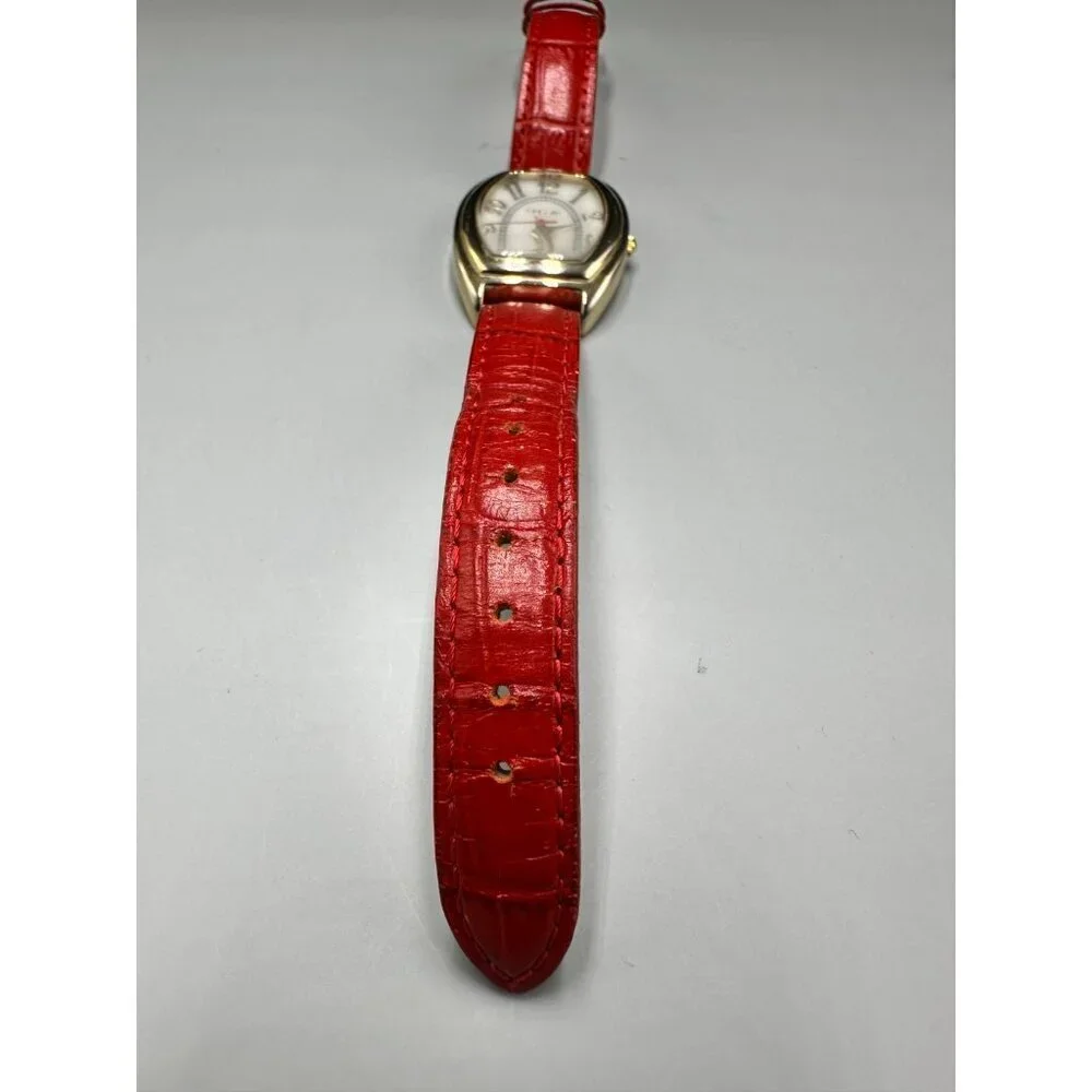 Gossip Watch Women Gold Tone Barrel Case Red Leather Band New Battery 9